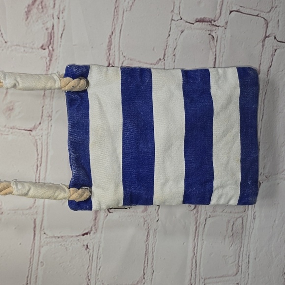 Boothbay Harbor Blue Striped Tote Holden Beach North Carolina 2 Pockets Nautical - Picture 5 of 8